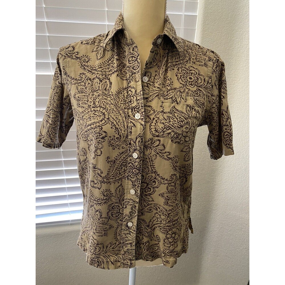 Womens Ralph Lauren Petite brown & tan button collared shirt SZ PS